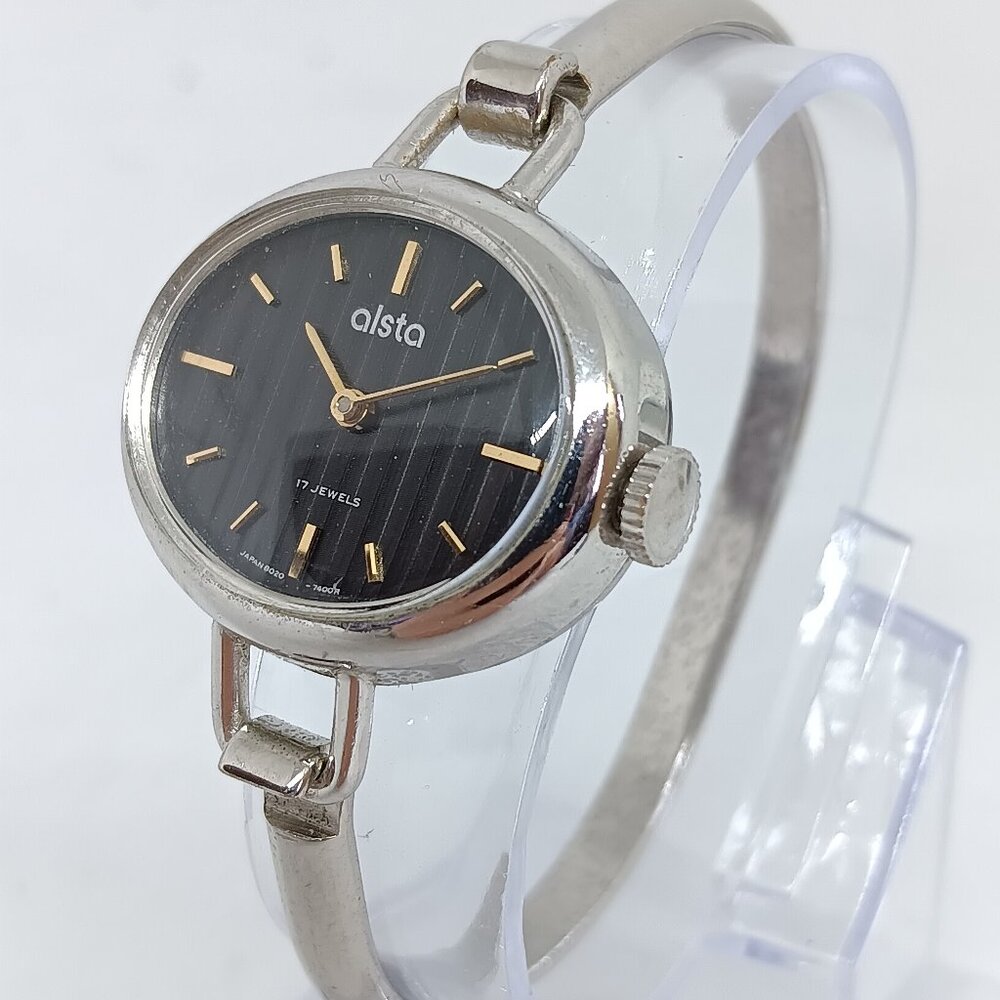 VINTAGE Alsta 8020-7400R Women's 27mm Manual Wind Oval Dial Bangle Watch
